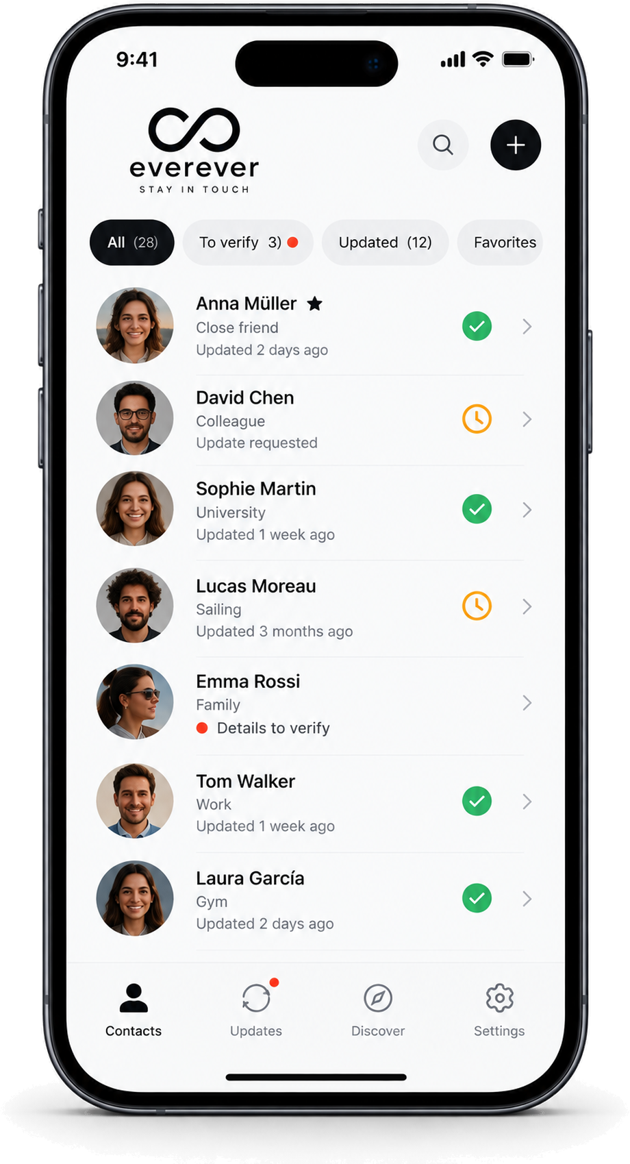EverEver contact validation app shown on iPhone